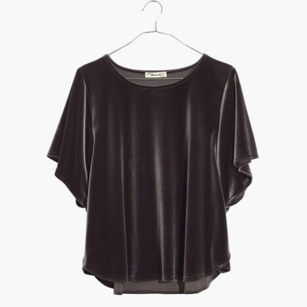 Madewell Velvet Butterfly Short Sleeve Top in Dark Metal